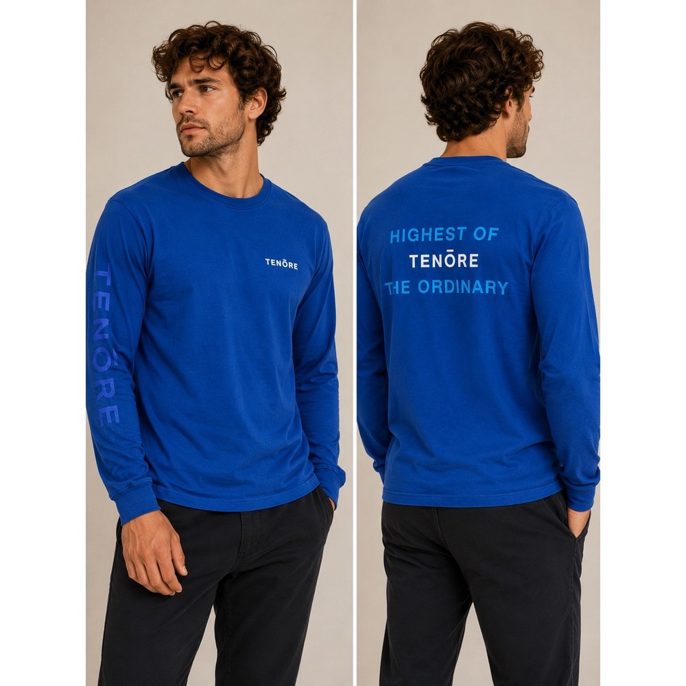 Tenore Shirt Mens XL Blue Long Sleeve Cotton Graphic Tee Streetwear
